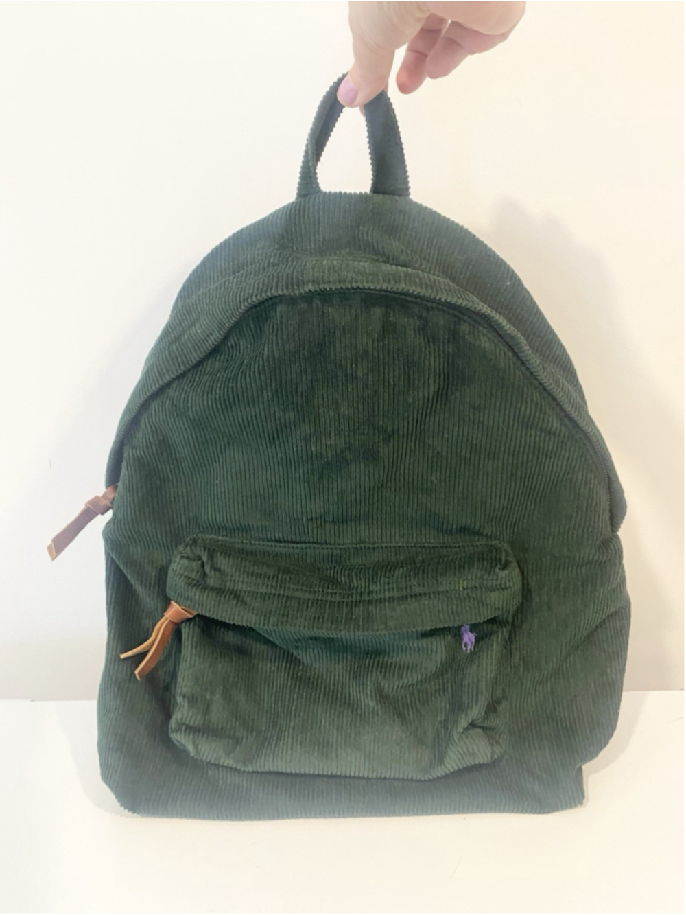 Polo Ralph Lauren Corduroy Backpack College Green Purple Pony Leather Trim
